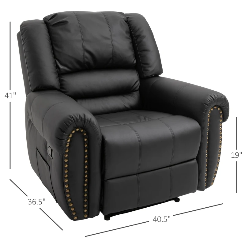 HOMCOM Recliner Chair Added Footrest Cushion Padded Seat Modern Nail Sofa PU Leather for Living Room Club Home Theater Seating, Black