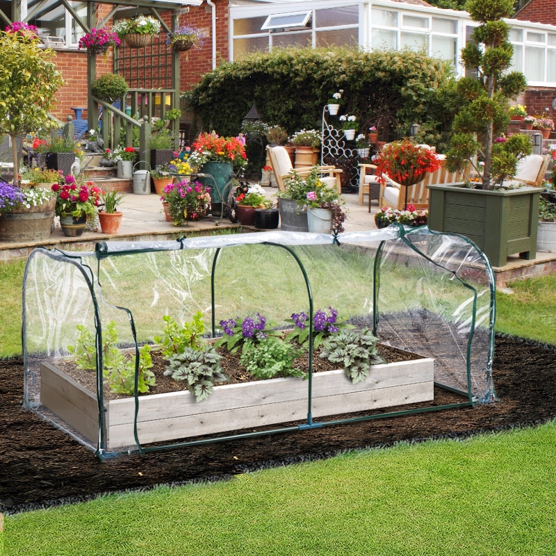 Outsunny 7' x 3' Transparent PVC Mini Tunnel Greenhouse Garden Green Grow Shed Portable Plant Flower Warm House Steel Frame Zipped Doors