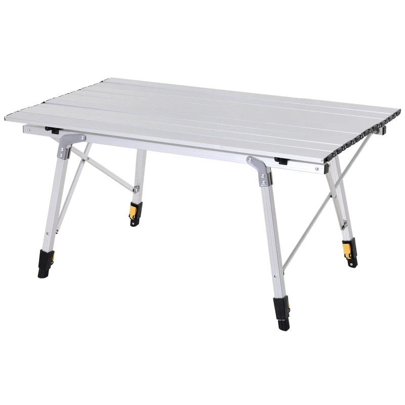 Outsunny Aluminum Foldable Camping Table Portable Lightweight Roll-up Picnic Table with Adjustable Height Design