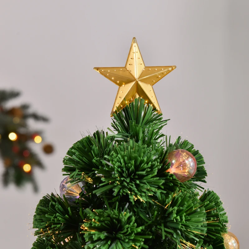 HOMCOM 3 FT Pre-Lit Artificial Table Christmas Tree, Fiber Optic Holiday Home Xmas Indoor Decoration with Golden Stand, Green