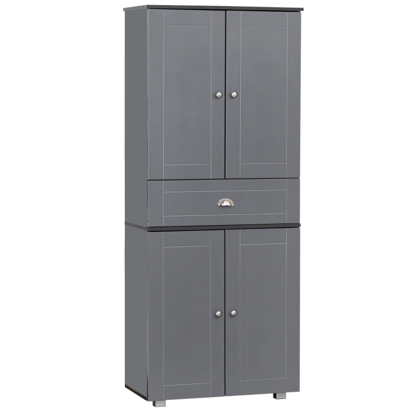HOMCOM 71" Freestanding Kitchen Pantry Cabinet with 2 Large Double Door Cabinets and 1 Center Drawer, Grey