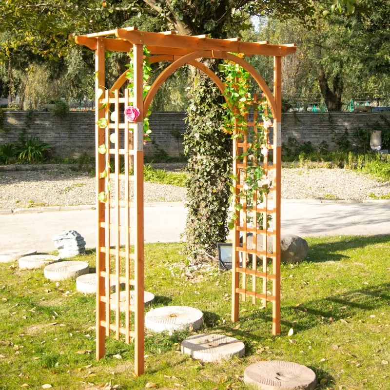 Outsunny Wooden Garden Arch Outdoor Walkway Arbor for Decorative Climbing Plants Patio Lawn Backyard Party Wedding Ceremony Decoration Accessories Brown