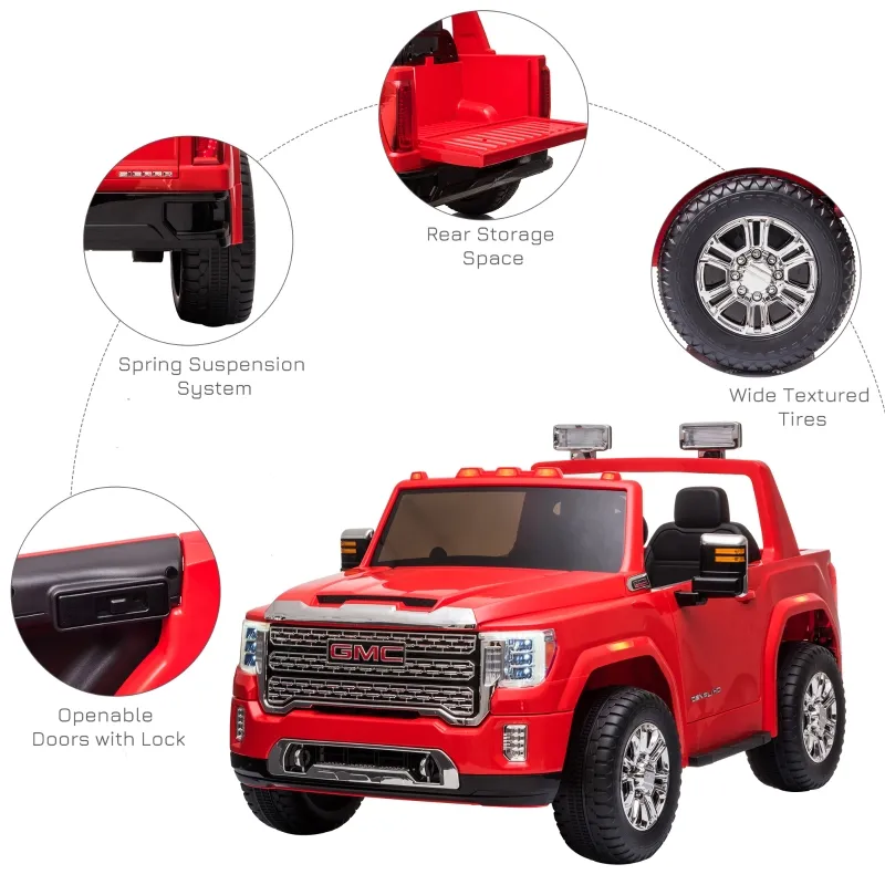 Aosom 12V GMC Sierra HD Battery Kids Ride On Car with Remote Control, Bright Headlights, & Working Suspension, Red