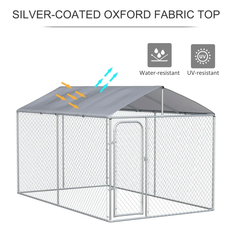 PawHut Dog Kennel Heavy Duty Playpen with Galvanized Steel Secure Lock Mesh Sidewalls and Waterproof Cover for Backyard & Patio, 13' x 7.5' x 7.5'
