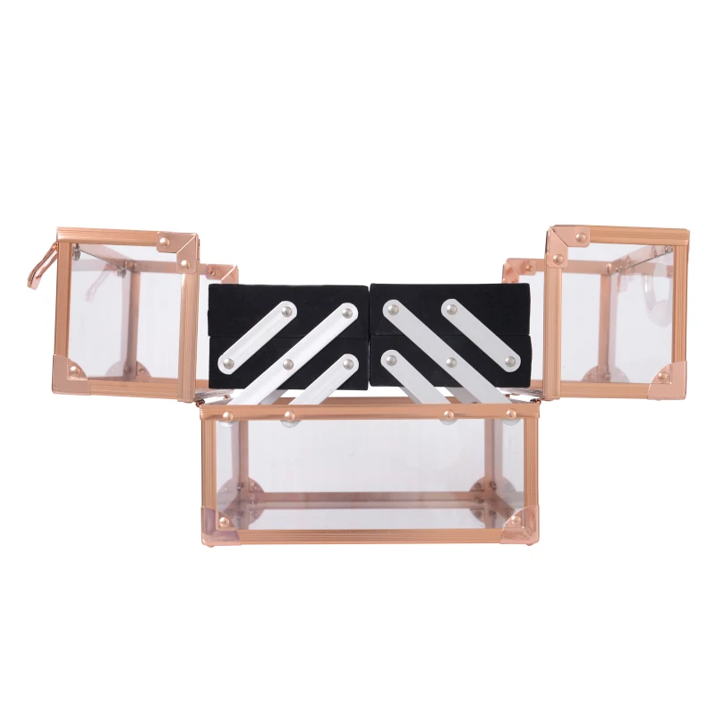 HOMCOM Portable Makeup Case Train Case Lockable Aluminum Rose Gold