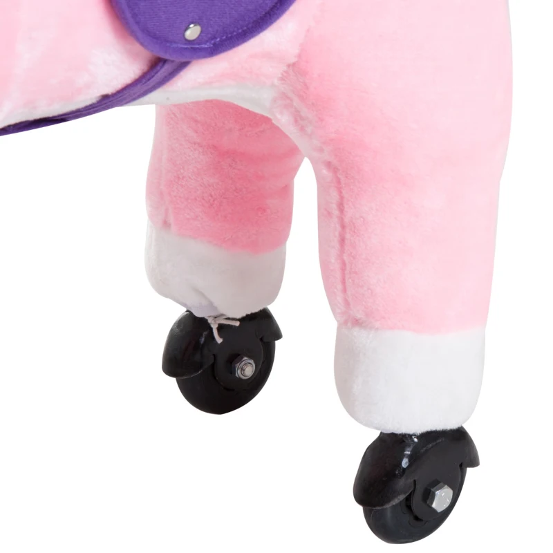 Qaba Kids Interactive Plush Mechanical Walking Ride On Horse Toy with Wheels - Pink