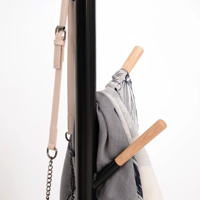 HOMCOM 69" Metal Freestanding Modern Tree Branch 6 Wooden Rack Coat Rack With Marble Base - Black