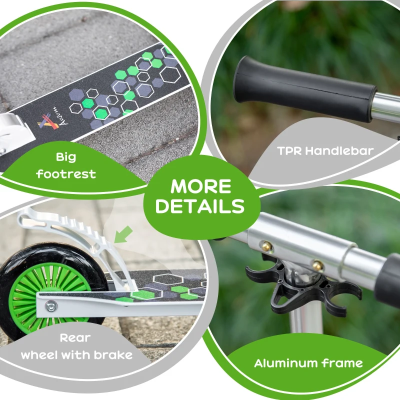 Aosom One-click Folding Kids Kick Scooter w/ Adjustable Handlebar, Push Rider with Kickstand, Dual Brake System, Durable Wheels & Sturdy Bearings, for Boys and Girls, White