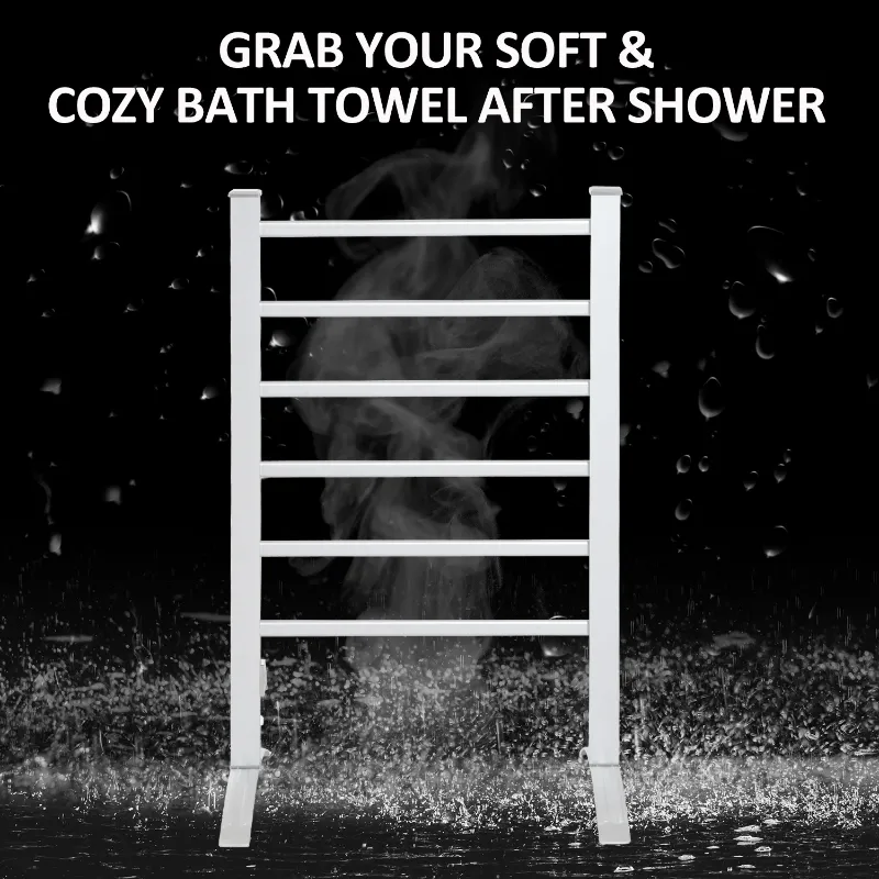 HOMCOM 6-Bar Aluminum Freestanding Towel Warmer Electric Heated Shelf Home Bathroom Towel Drying Rack Stainless Steel