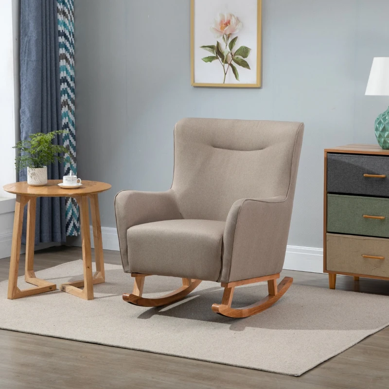 HOMCOM Modern Rocking Chair Sofa Armchair Modern Accent Chair with Thick Padding, Winged Back for Living Room, or Bedroom, Greige