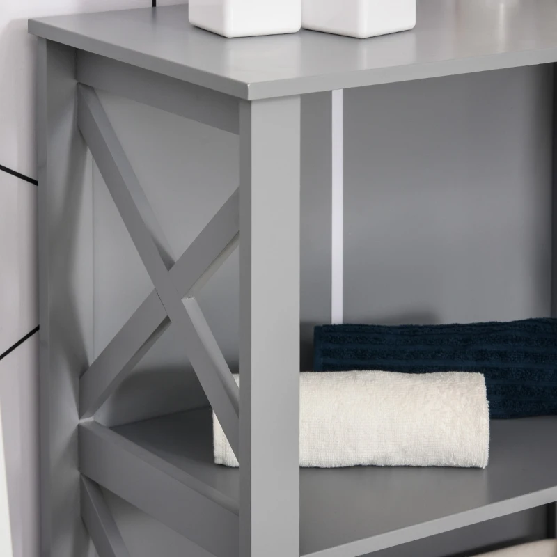 kleankin X- Frame Freestanding Floor Bathroom Storage with Two Drawers, Storage Organizer, Cabinet with 3 Shelves, Gray