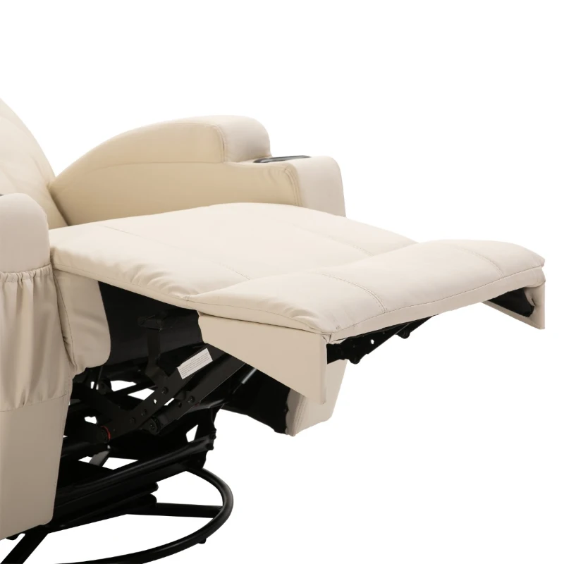 HOMCOM PU Leather Massing Recliner with 8-Point Vibration, Cup Holders, Manual Pull Handle and 360 Swivel, Beige