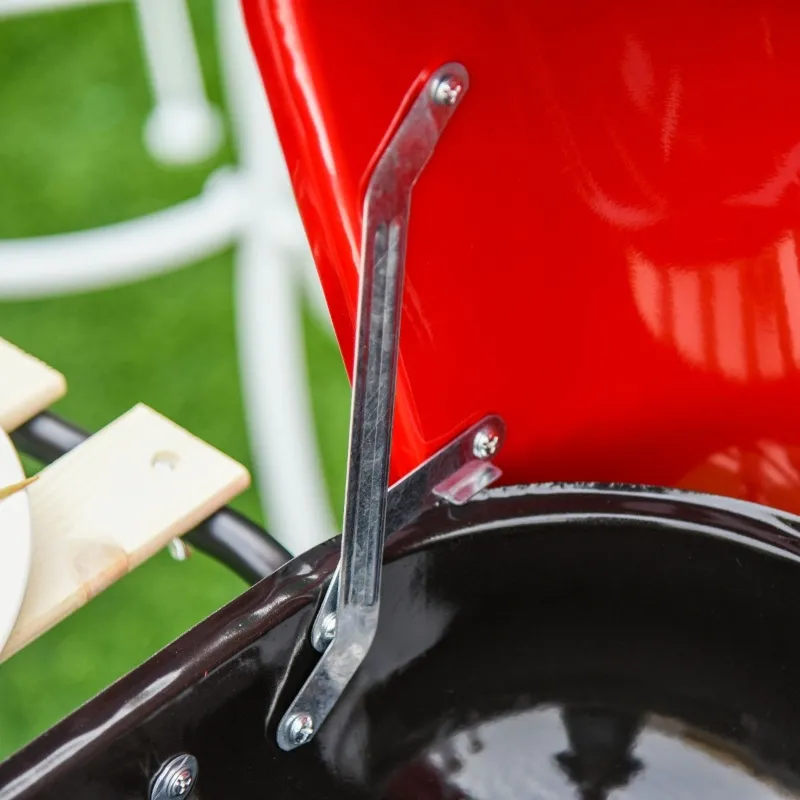 Outsunny Portable BBQ Grill Charcoal Grill with Wheels Bottom Shelf, 2 Tables and Adjustable Vents for Backyard Cooking, Red
