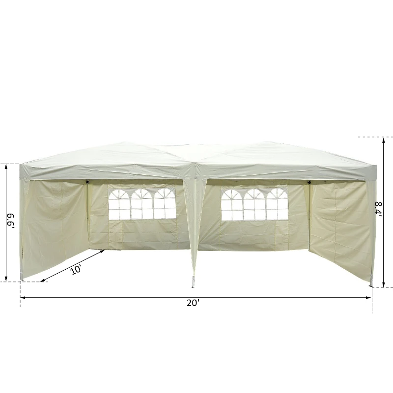 Outsunny 10’x20’ Pop Up Party Tent Outdoor Patio Instant Wedding Canopy Shelter with 4 Side Walls (Cream Grey)