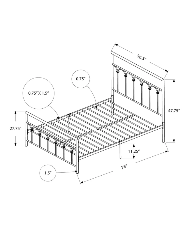 Monarch 56" Contemporary Veritcal Slat Arch Accent Metal Bed Frame - Full Size - Silver Finish