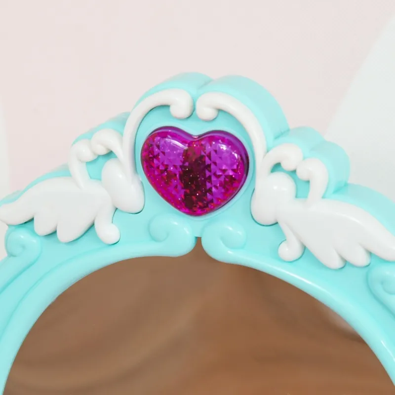 Qaba 2 In 1 Musical Piano Kids Dressing Table Set, 32 PCS Vanity Make Up Desk, Magic Glamour Princess Mirror, w/ Beauty Kit, Mirror, Stool, Light, Hair Dryer, for 3-6 Years Old, Pink, Blue