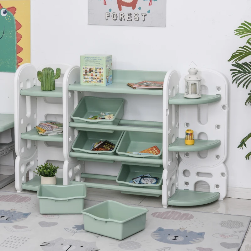 Qaba Kids Toy Storage Organizer with Detaching Sections for Corner Storage, Lightweight Toy Shelf for Kids with Large Capacity, Bin Storage Shelf, Green