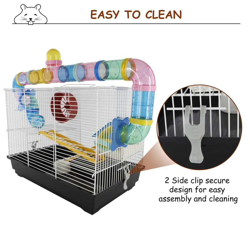 PawHut Hamster Cage Tube Spinning Wheel Feeder Ladder
