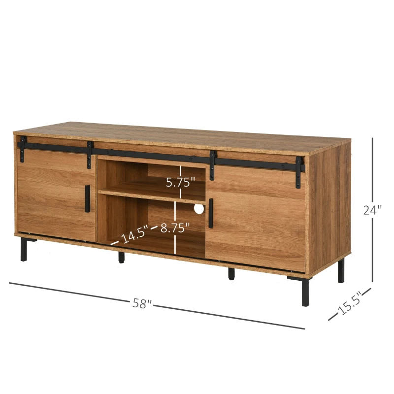 HOMCOM Natural Wood Vintage Table and TV Cabinet With Sliding Door, Back Cable Hole For Living Room - Wood