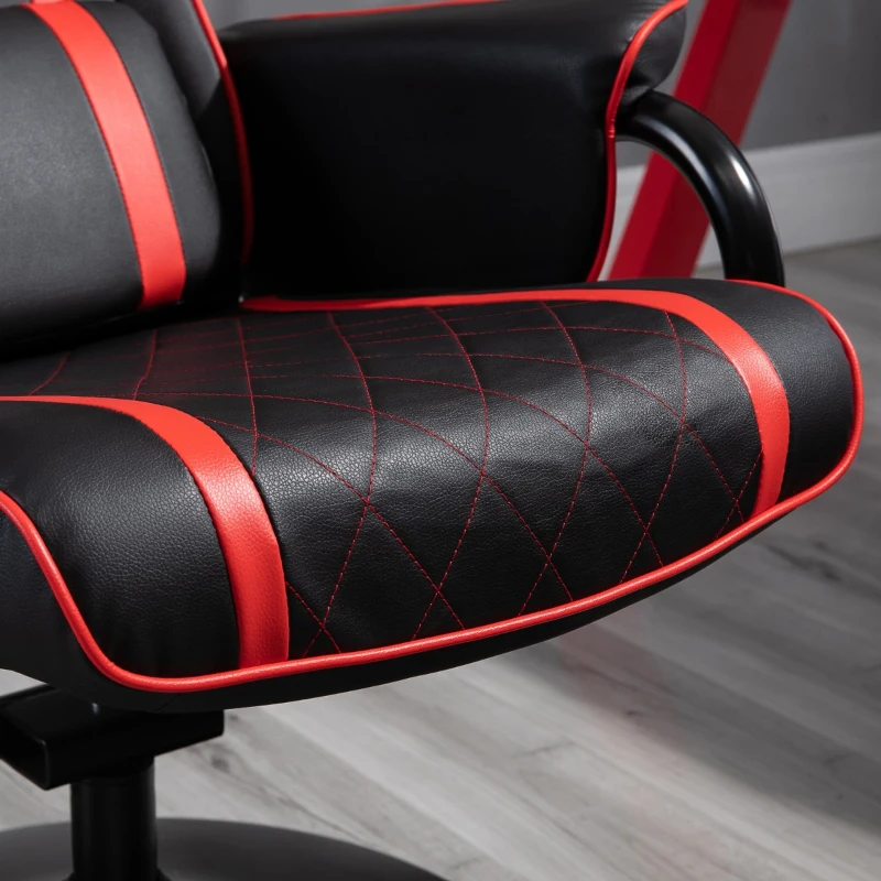 Vinsetto High Back Video Gaming Recliner with Ottoman, Racing Style PC Computer Office Chair, Swivel with Headrest & Lumbar Support, Adjustable Height, Black/Red