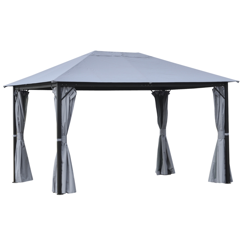 Outsunny 13' x 10' Outdoor Patio Gazebo Canopy with PA Coated Polyester Roof, Steel/Aluminum Frame & Sidewalls, Grey