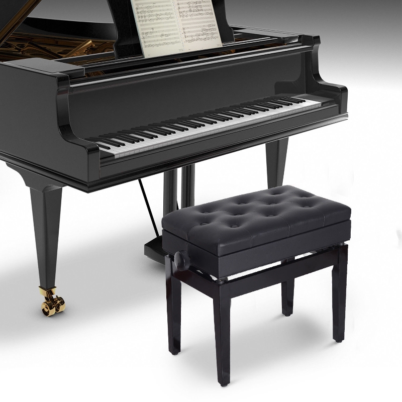 HOMCOM Height Adjustable Piano Bench with Thick and Soft PU Leather Padded, with Enough Music Storage Design, Black