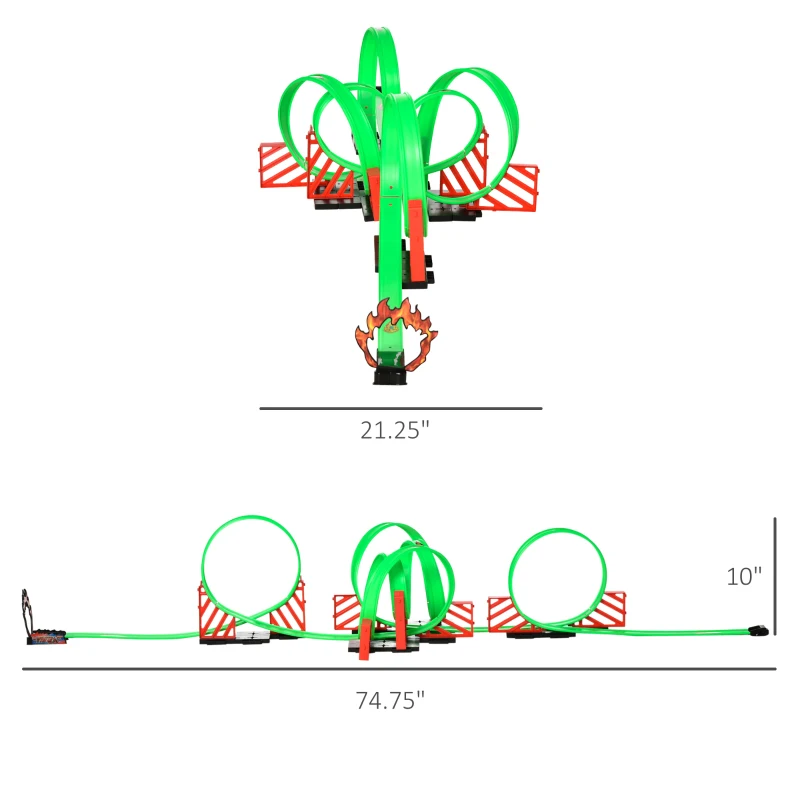 Qaba Race Track Set Track Builder Loop Kit Criss Cross Track Set Starter Kit with Pull-back Cars for 3-6 years old Boys and Girls Green