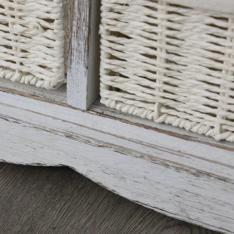 HOMCOM Wooden Shoe Bench with Cushion, Entryway Bench with 5 Removable Storage Baskets for Entryway, Living Room, Cream White