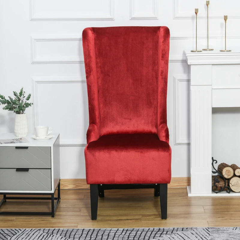 HOMCOM Retro High Back Upholstered Accent Chair Armless Velvet Living Room Chair with Curved Backrest and Birch Legs, Red