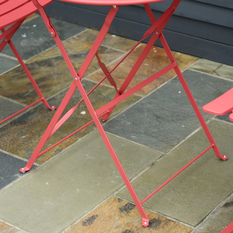 Outsunny 3pc Garden Table Set Foldable Dining Set with 1 Round Table and 2 Chairs Backyard Outdoor, Red