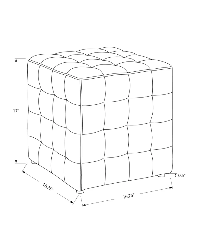 Monarch Tufted Cube Shaped Ottoman - Grey Leather-Look