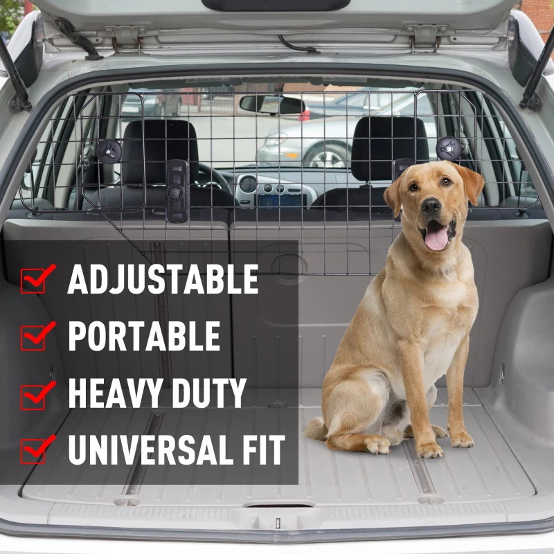PawHut 35"- 48" Vehicle Pet Barrier Adjustable Dog Fence for Car SUV Truck Universal Fit Expandable Safe Guard Gate Black