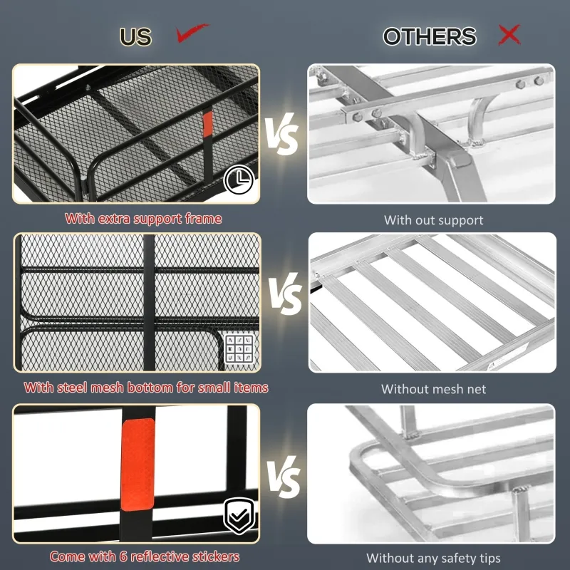 Aosom Hitch Cargo Carrier Hitch Mount with Luggage Storage and 6 Visibility Reflectors