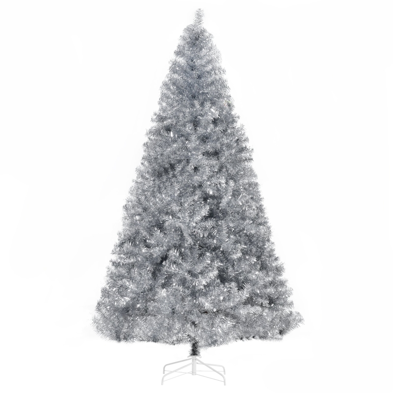 HOMCOM 7.5ft Artificial Christmas Tree Pine Holiday Home Decoration w/ Stand, Silver