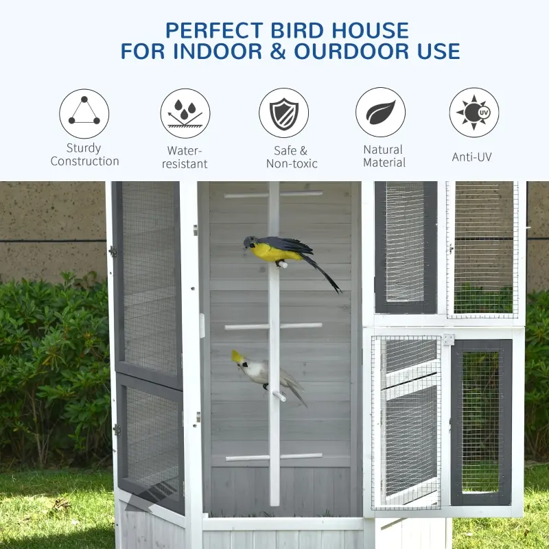 PawHut 72" Aviary Bird Cage, Includes Perches, Lockable Doors, Nesting Areas, Elegant Vintage Flight Enclosure Suitable for Small Parrots, Budgie, Canary, Cockatiel