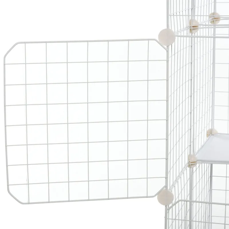 PawHut Small Animal Playpen C&C Cage Wire Bunny Pen for Kitten, Chinchillas, with Doors, Ramps and Trays, White