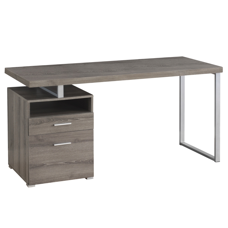 Monarch 60" Contemporary Industrial Computer Desk with Cubby, Storage Drawers and Metal Legs - Dark Taupe / Silver Metal