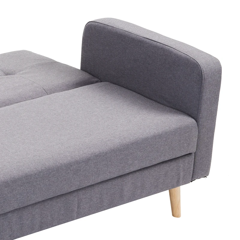HOMCOM 2 In 1 Sofa Bed Compact 3 Seater Couch Convertible Dorm Lounge Sleeper Padded Linen Upholstery Grey