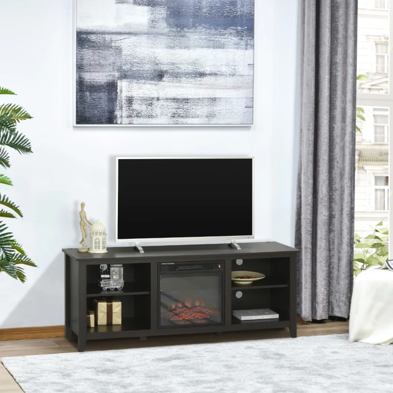 HOMCOM 60" W x 23.5" H Electric Fireplace Mantel TV Stand, Media Console Center Cabinet with 2 Adjustable Shelves, 4 Cable Management Holes and Fits up to 65" TV, Dark Brown
