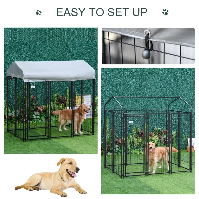 Pawhut 6' x 4' x 6' Large Outdoor Dog Kennel Galvanized Steel Fence with UV-Resistant Oxford Cloth Roof & Secure Lock