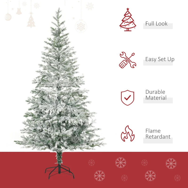 HOMCOM 6ft Pre-Lit Snow-Flocked Noble Fir Artificial Christmas Tree with Realistic Branches, 135 LED Lights and 239 Tips