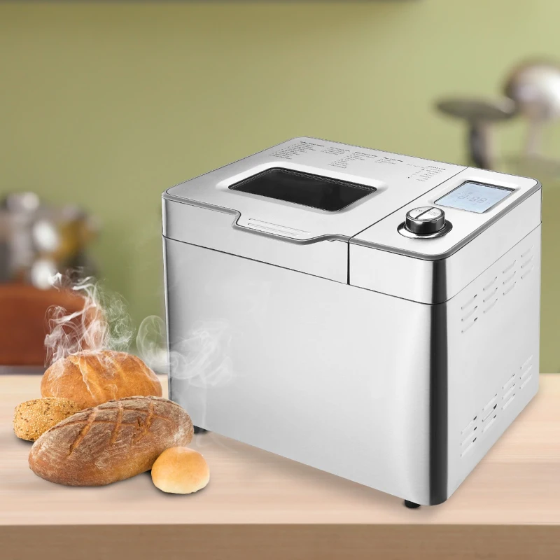 HOMCOM 2LB Bread Maker, Stainless Steel Bread Machine with 25 Programmable Settings, 3 Shade Crust Options, LCD Display, Gluten Free, Silver