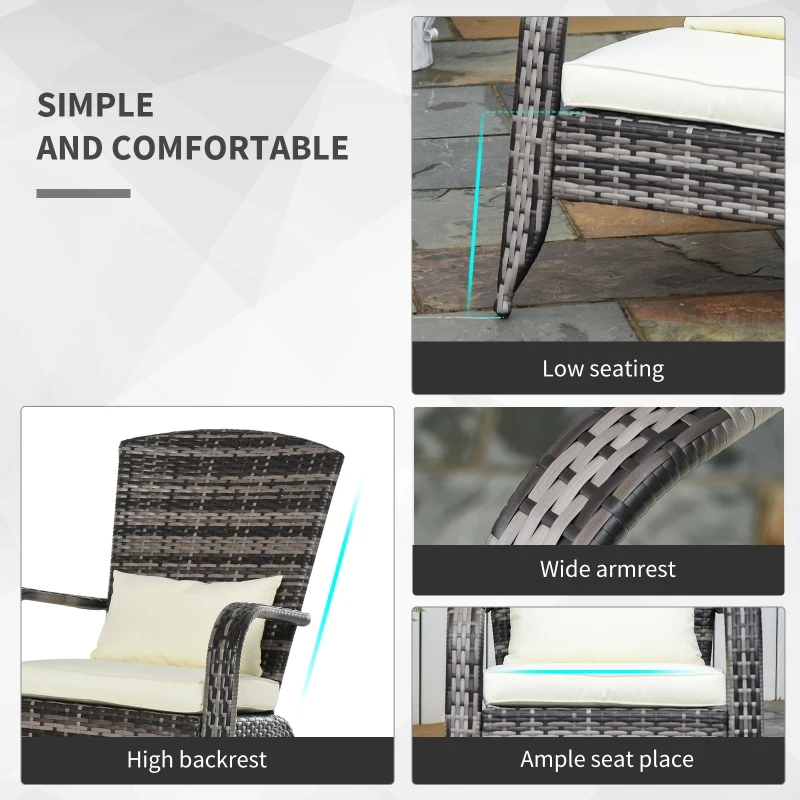 Outsunny Patio Wicker Adirondack Chair, All-Weather Rattan Fire Pit Chair with Soft Cushions, Tall Curved Backrest and Comfortable Armrests, Mixed Brown & Cream White