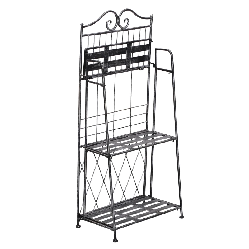 Outsunny 3-Tier Metal Folding Vintage Plant Stand Display Rack Bookshelf Unit Indoor Outdoor