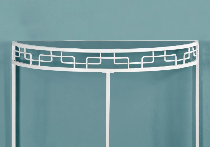 Monarch 36" Contemporary Tempered Glass Top Half-Round Metal Framed Accent Console Table - White Finish