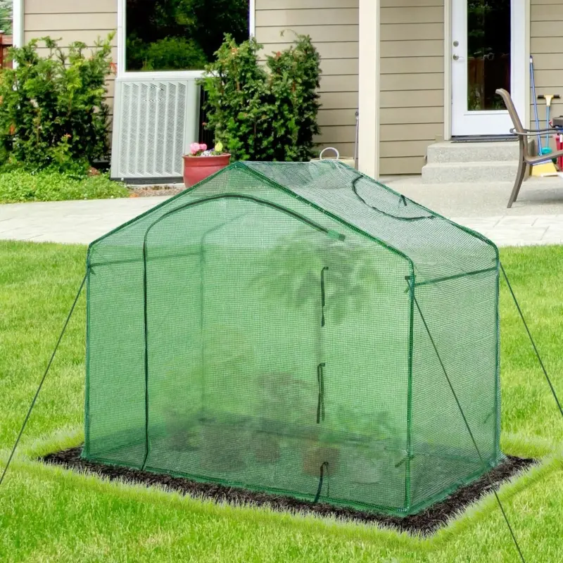 Outsunny 71'' x 39'' x 66'' Walk In Greenhouse Portable Hot House for Plants with Zippered Door and Top Window for Outdoor, Garden, Patio, PE Cover, Green