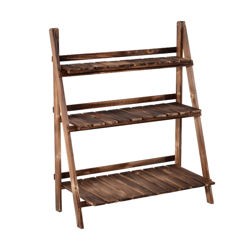 Outsunny 32" x 15" Wooden Rustic 3-Tier Foldable Ladder Raised Plant Stand
