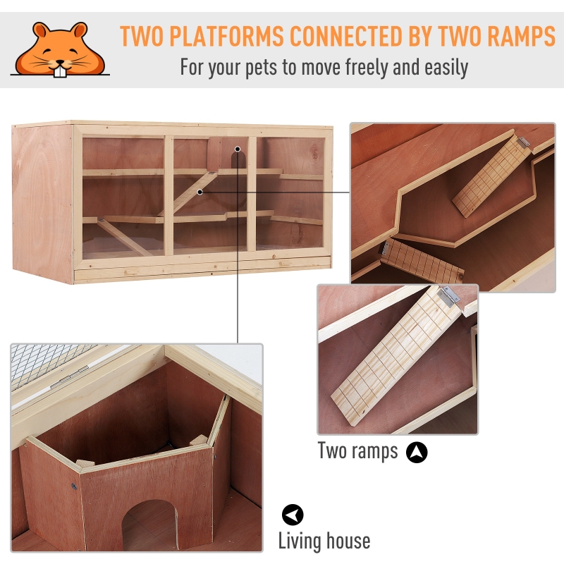 Houses & Habitats PawHut D20041 Fir Wood Hamster Cage Mouse Rats Mice