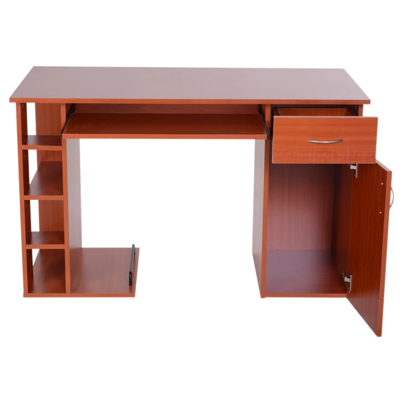 HOMCOM Computer Desk Writing Table Laptop PC Workstation with Storage Shelves Drawer Keyboard Tray Home Office Walnut
