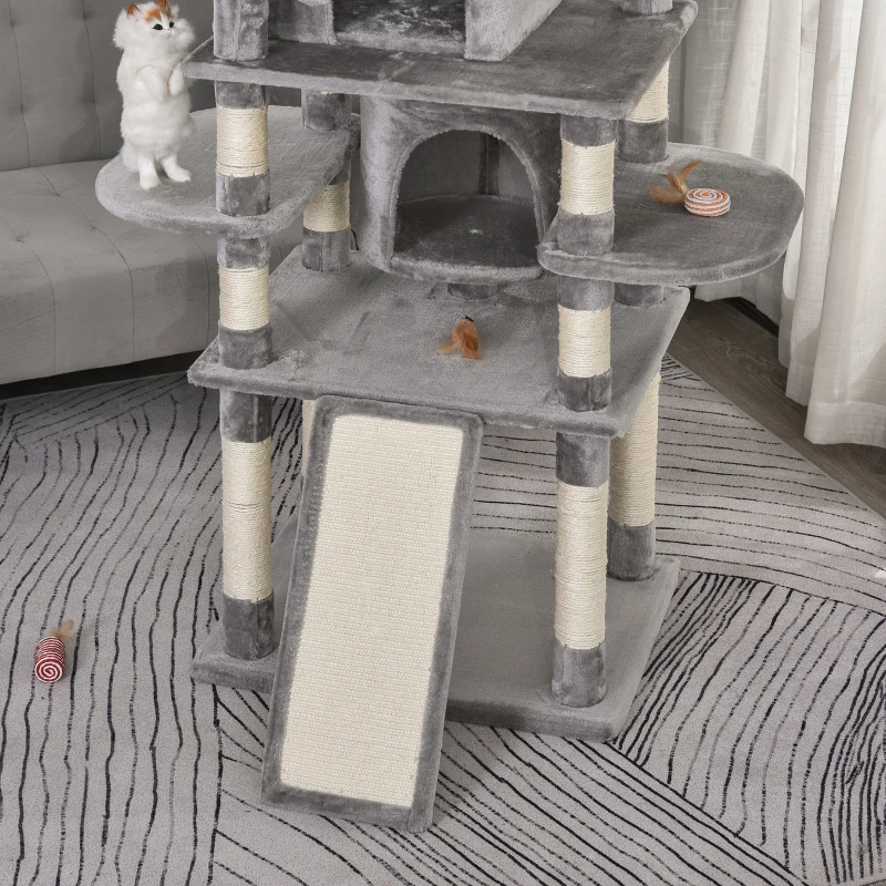 PawHut Plush Cat Tree Tower Activity Center w/ Sisal Scratching Posts Board Perch Condo